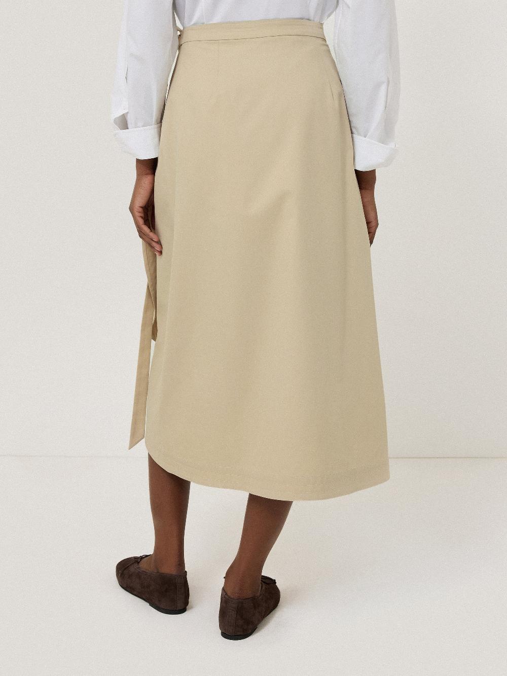 Jigsaw Cotton Mix Wrap Front Skirt Neutral