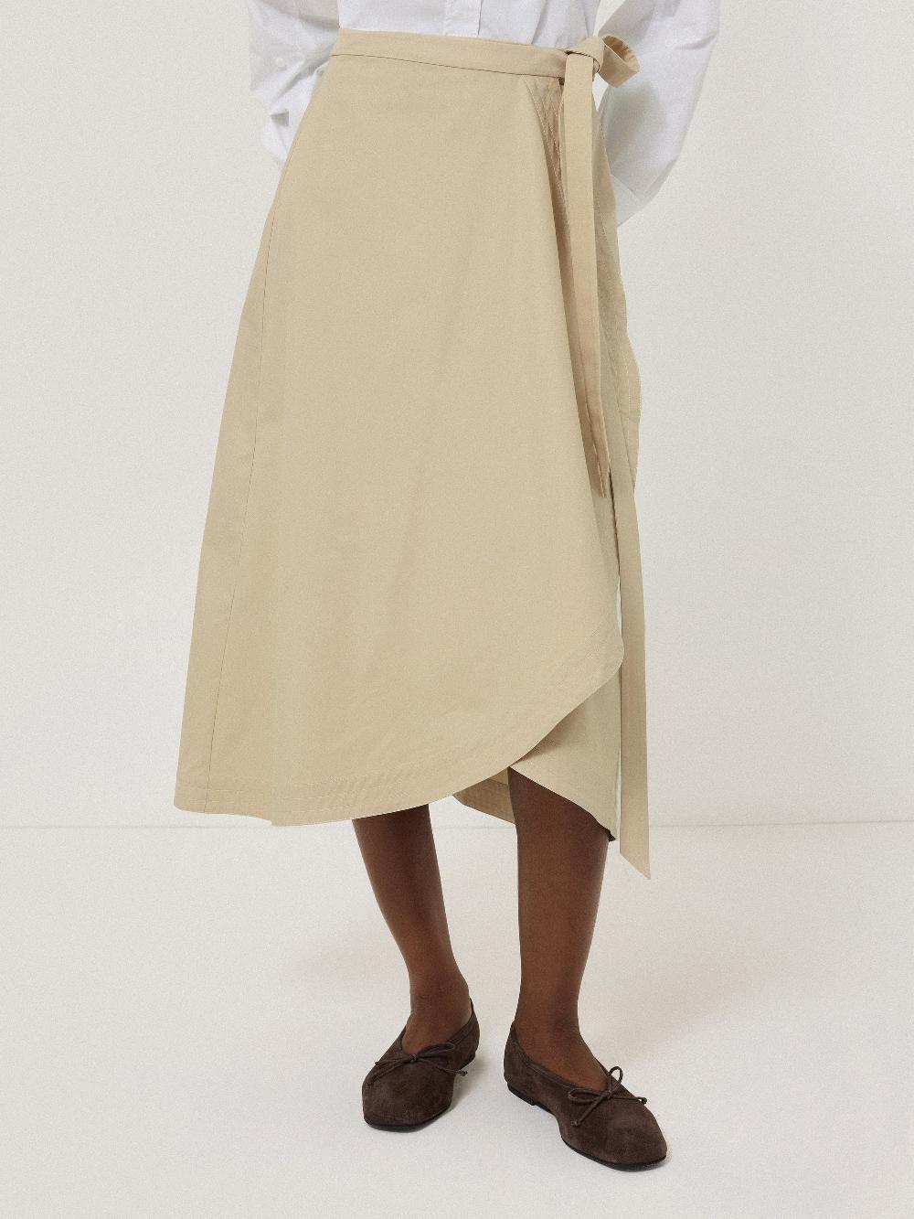 jigsaw Cotton Mix Wrap Front Skirt Neutral