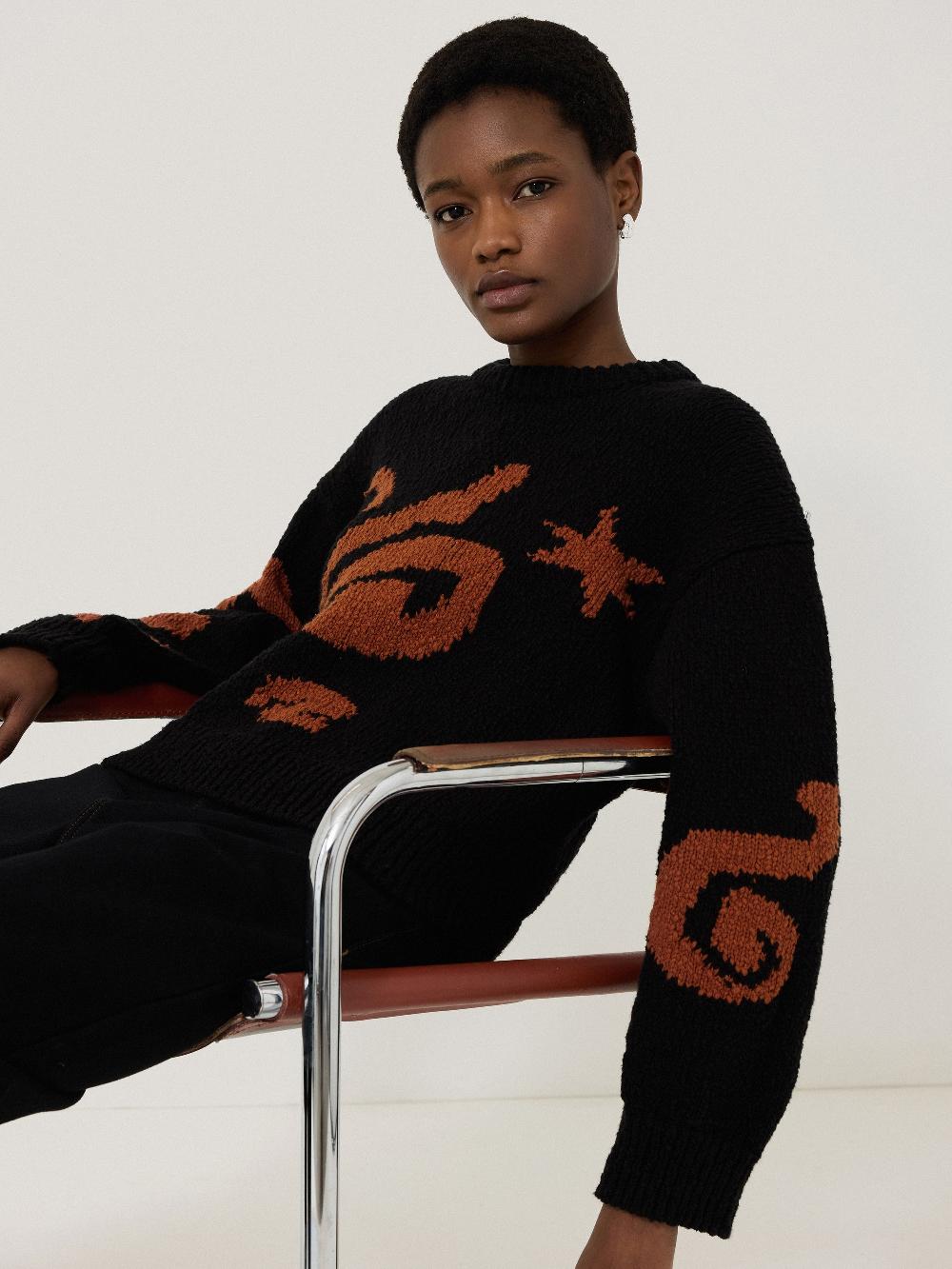 jigsaw Cotton Motif Intarsia Jumper Black