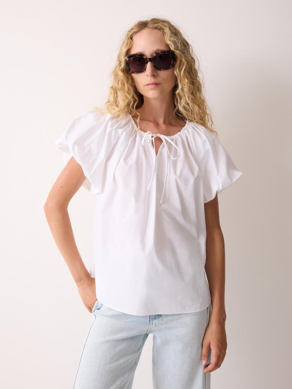 Jigsaw Cotton Puff Sleeve Top White