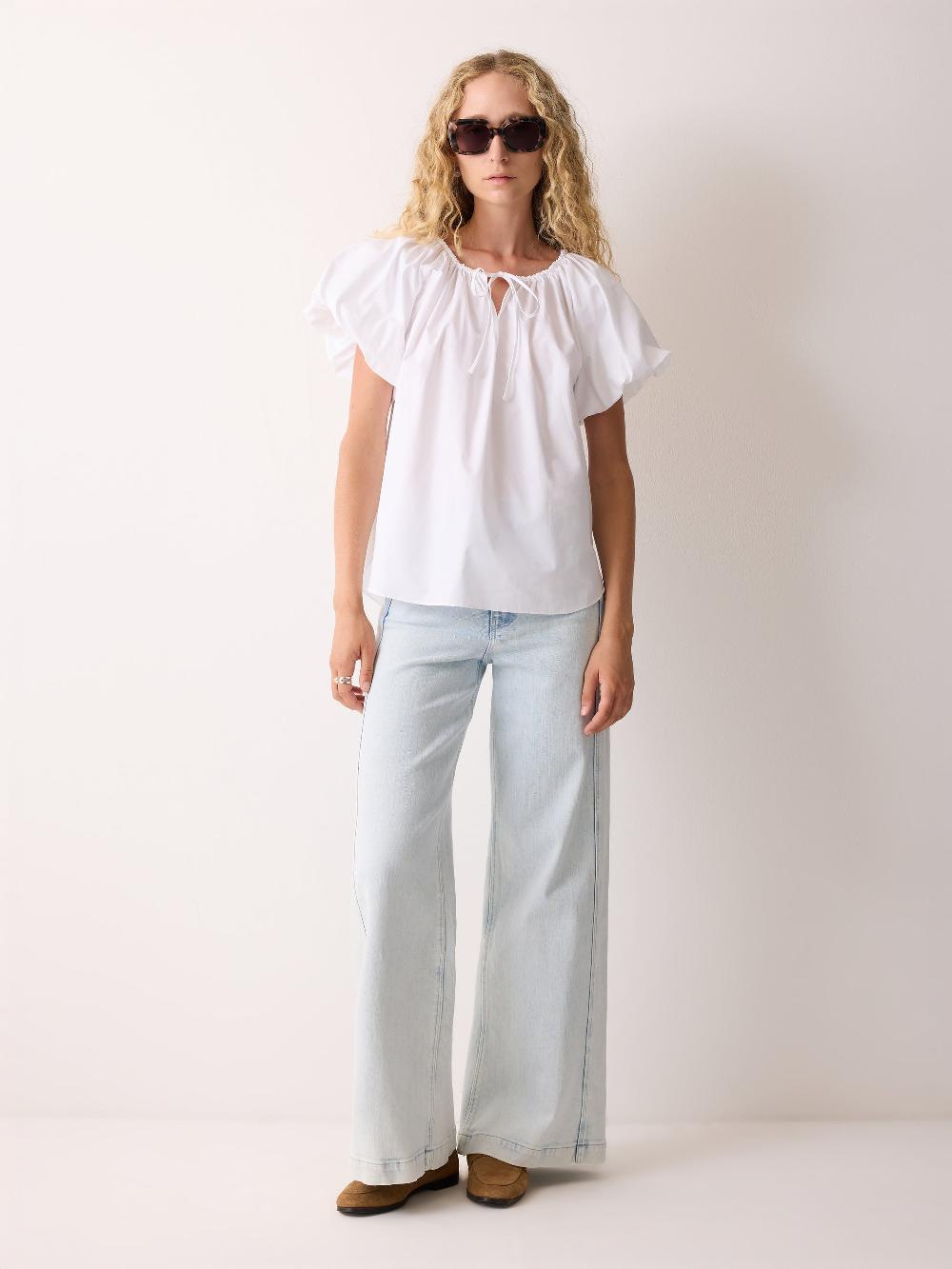 jigsaw Cotton Puff Sleeve Top White