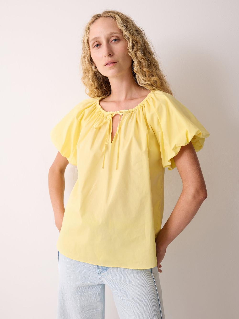 Jigsaw Cotton Puff Sleeve Top Yellow