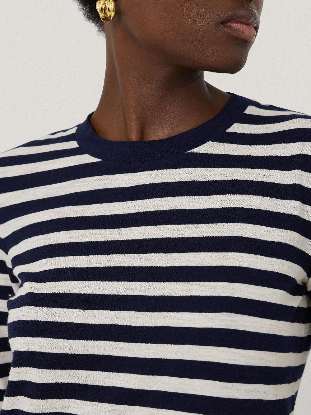 Jigsaw Cotton Stripe Long Sleeve Tee Navy