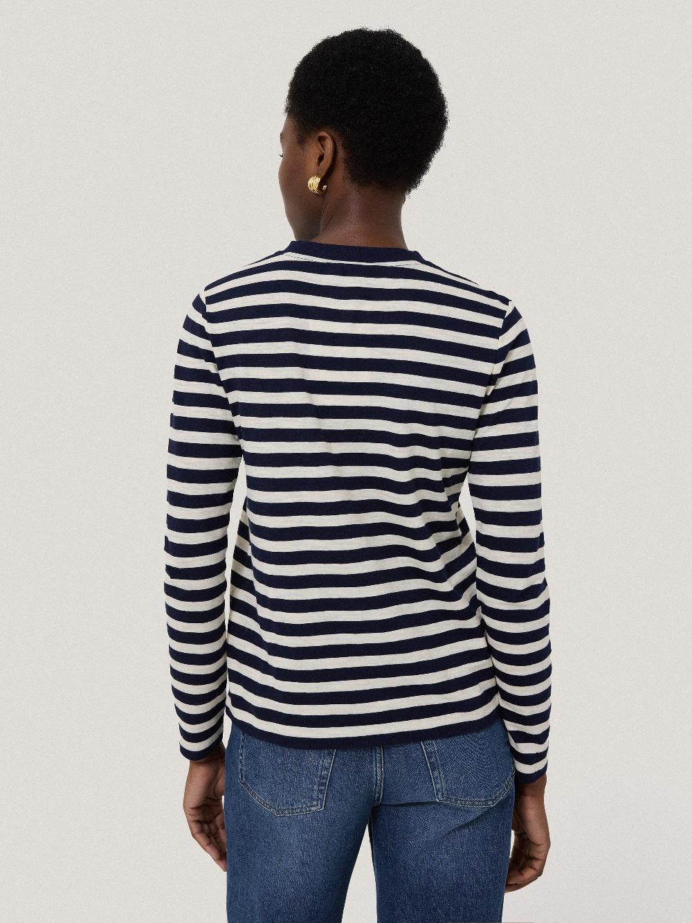 Jigsaw Cotton Stripe Long Sleeve Tee Navy