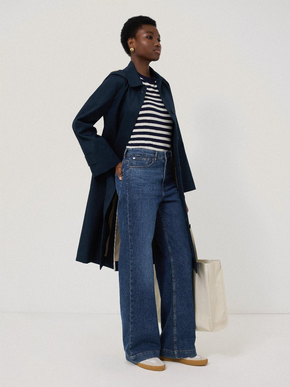 Jigsaw Cotton Stripe Long Sleeve Tee Navy