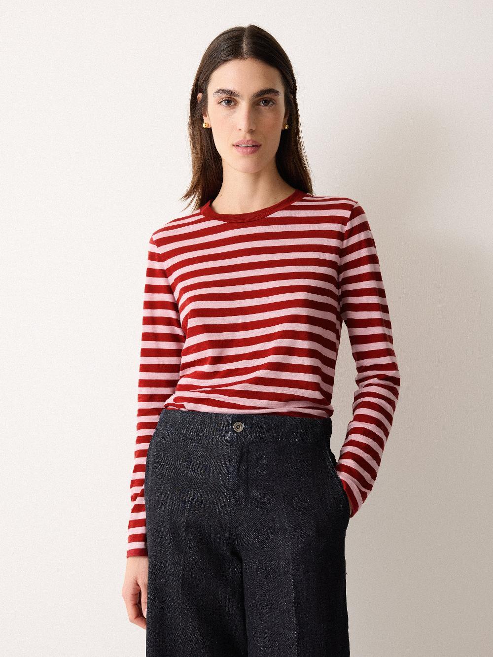 Jigsaw Cotton Stripe Long Sleeve Tee Pink