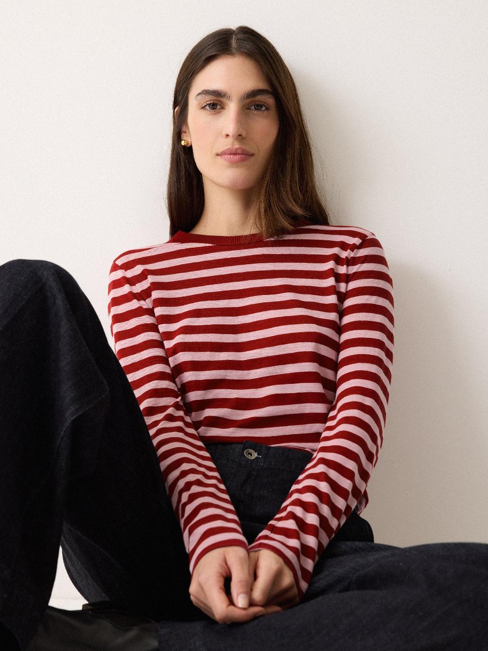 jigsaw Cotton Stripe Long Sleeve Tee Pink