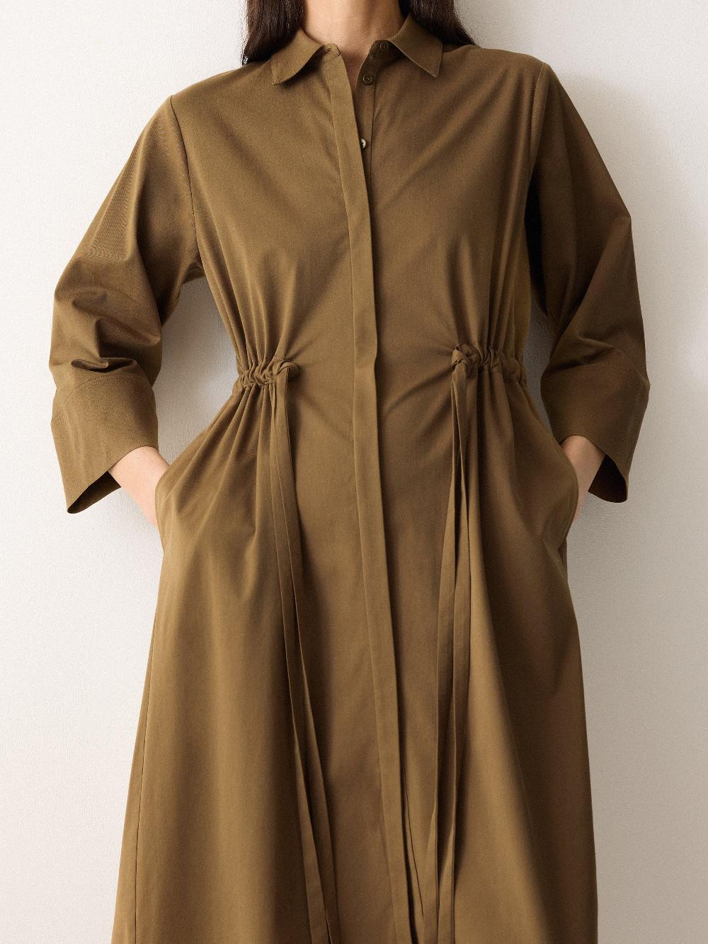 Jigsaw Cotton Tie Waist Shirt Dress Khaki