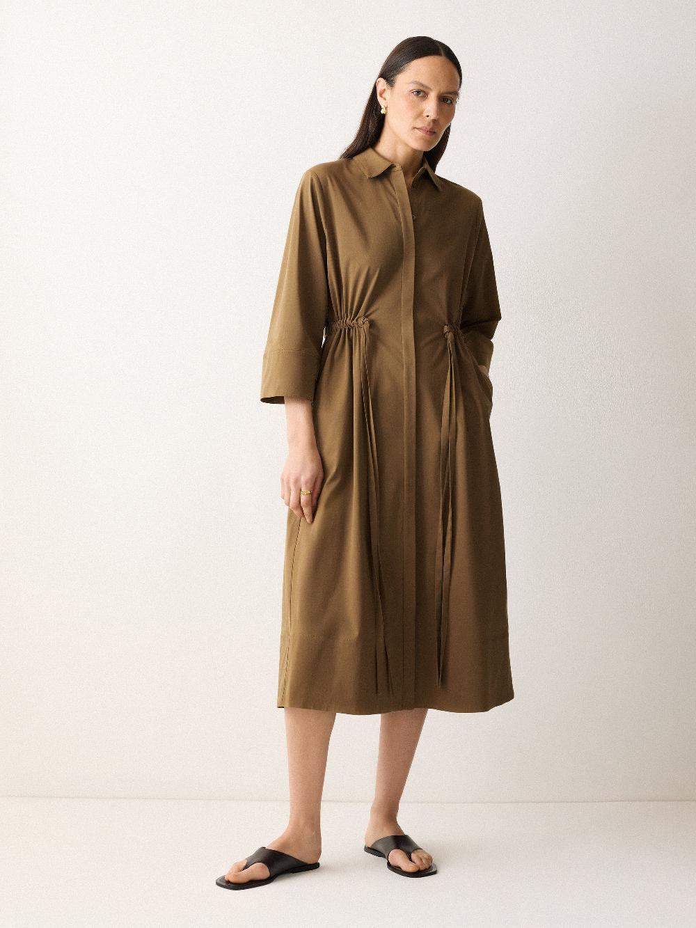 Jigsaw Cotton Tie Waist Shirt Dress Khaki