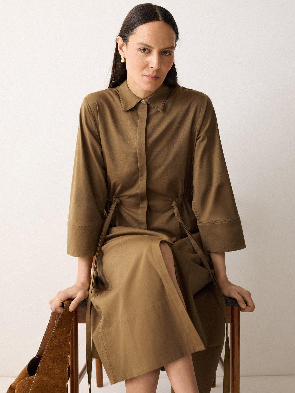 jigsaw Cotton Tie Waist Shirt Dress Khaki