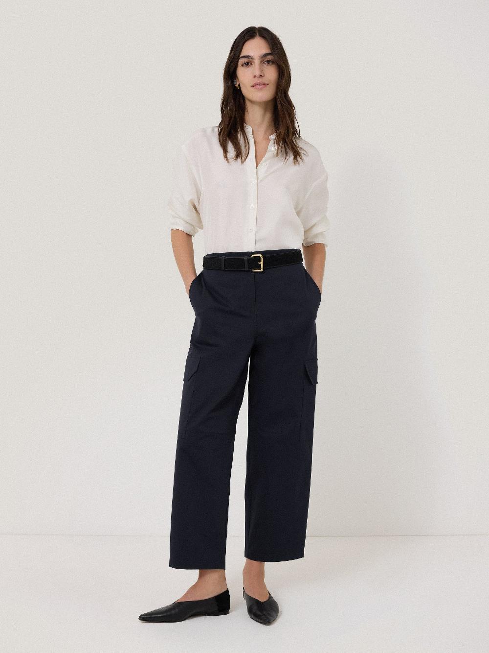 jigsaw Cotton Viscose Cargo Trouser Navy
