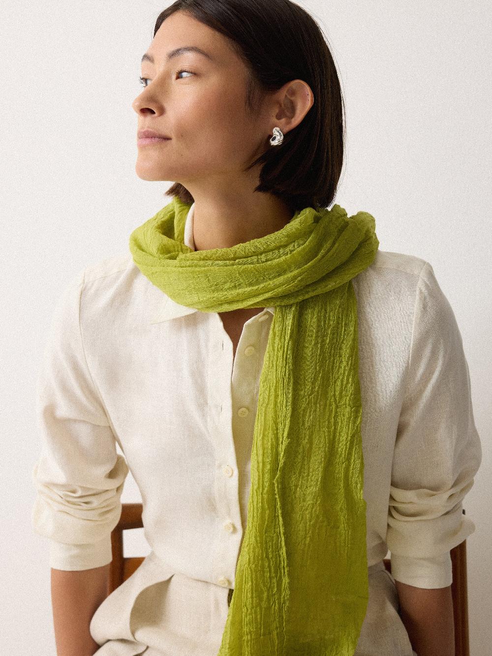 jigsaw Crinkle Cotton Woven Scarf Green