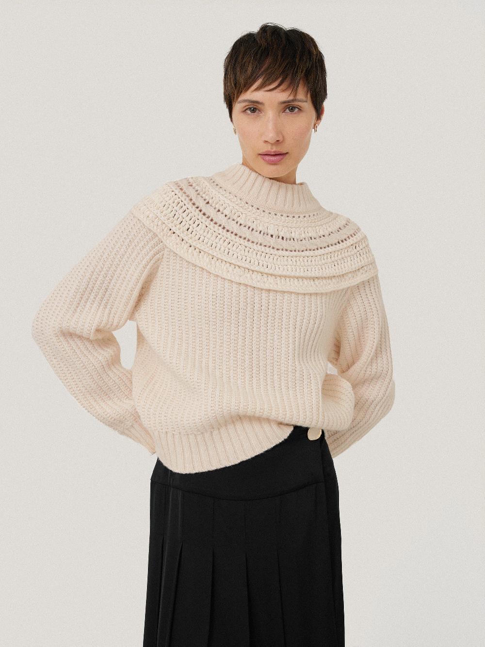 jigsaw Crochet Yoke Jumper Cream
