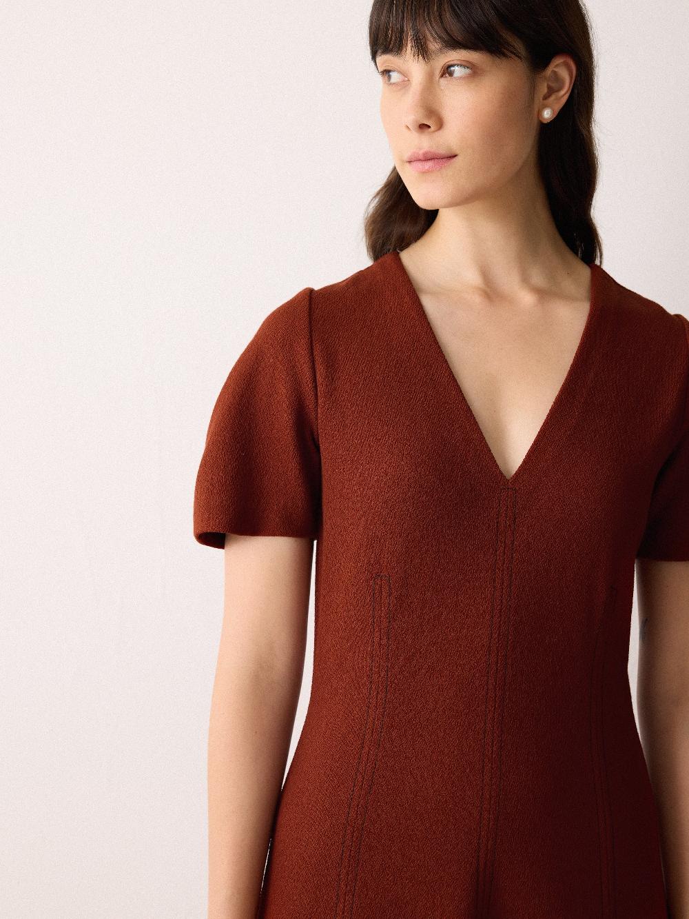 Jigsaw Curved Sleeve Midi Dress Auburn