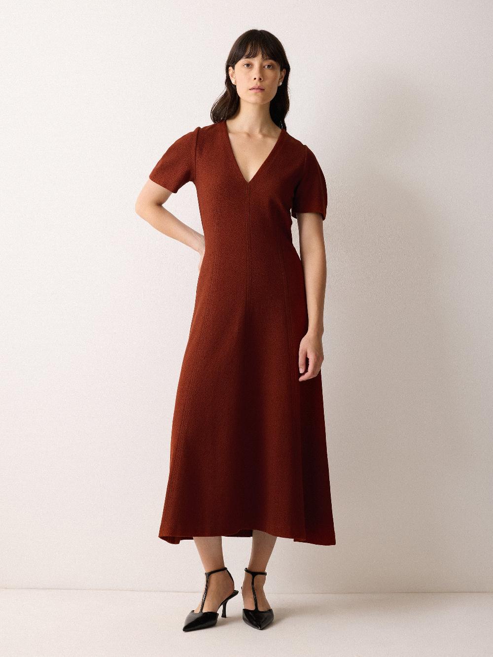 Jigsaw Curved Sleeve Midi Dress Auburn