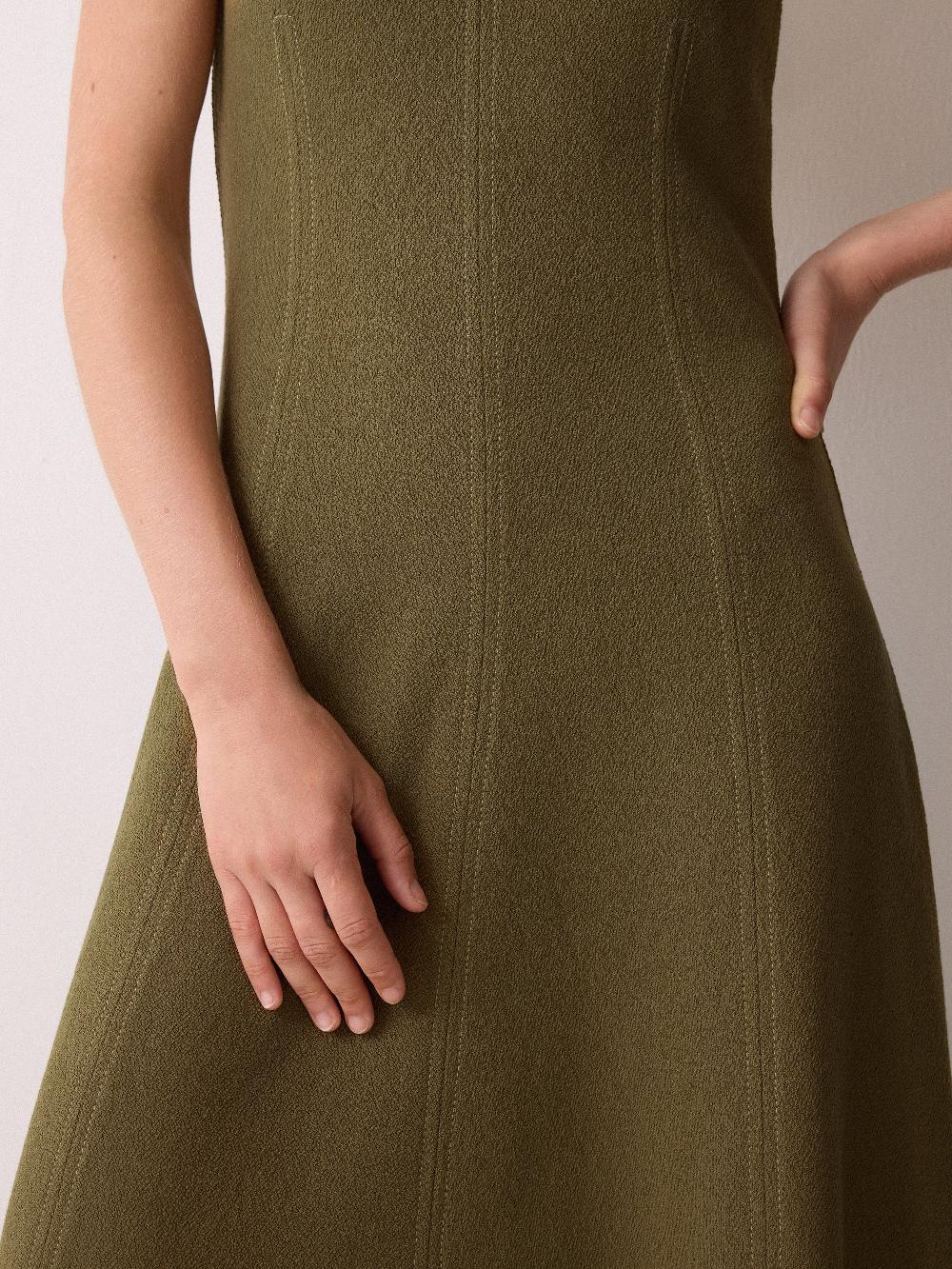Jigsaw Curved Sleeve Midi Dress Khaki