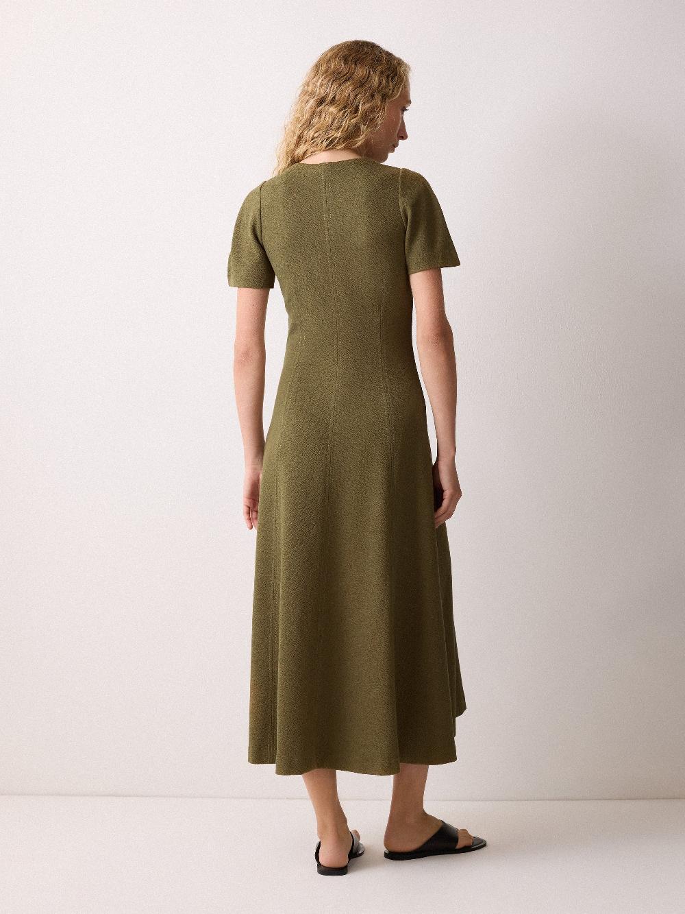 Jigsaw Curved Sleeve Midi Dress Khaki