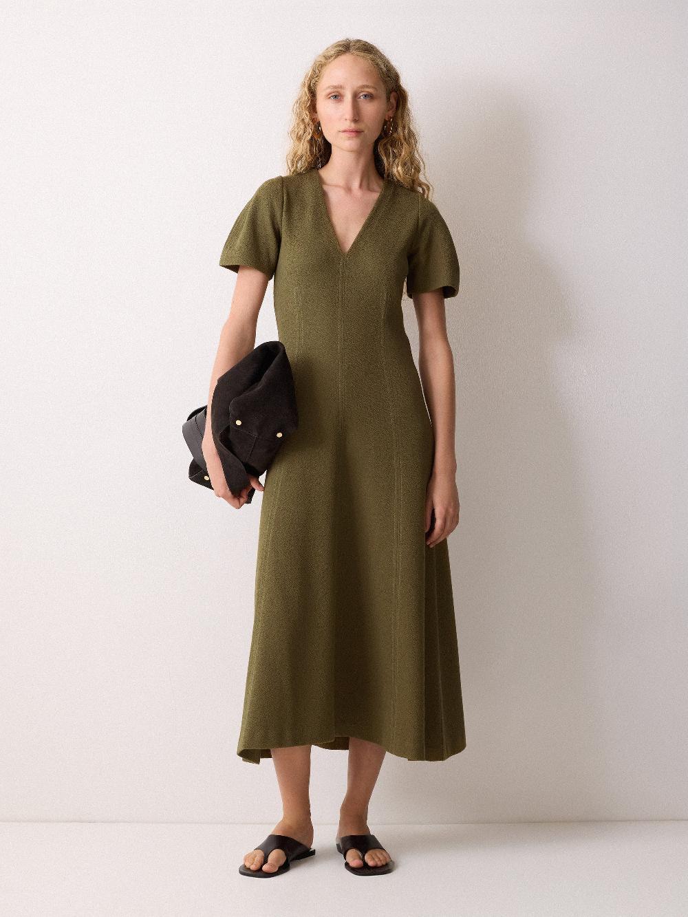 jigsaw Curved Sleeve Midi Dress Khaki