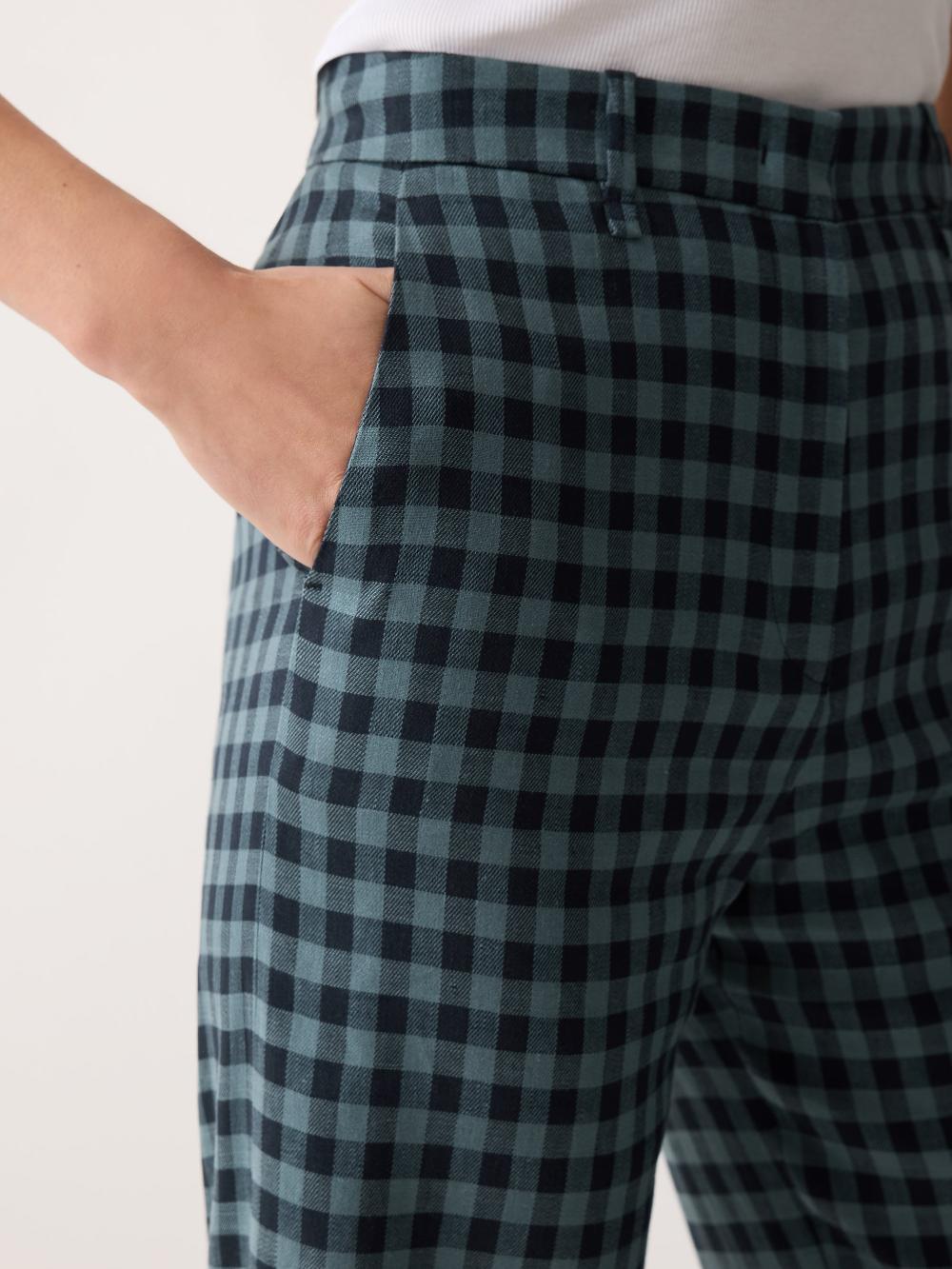 Jigsaw Dale Linen Check Trouser Blue