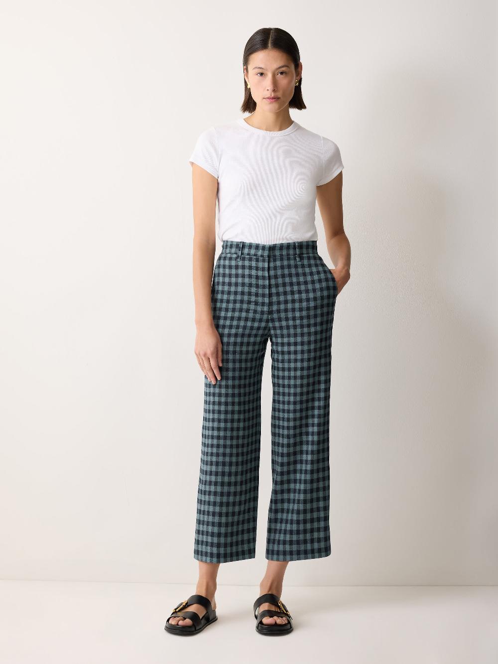 Jigsaw Dale Linen Check Trouser Blue