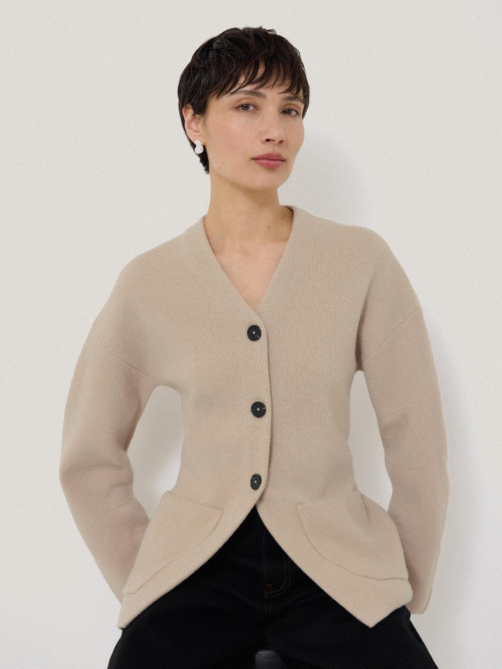 jigsaw Darted Longline Knit Jacket Cream