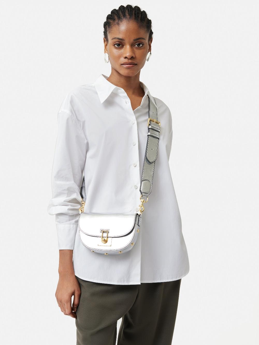 Jigsaw Denbigh Studded Leather Bag Silver