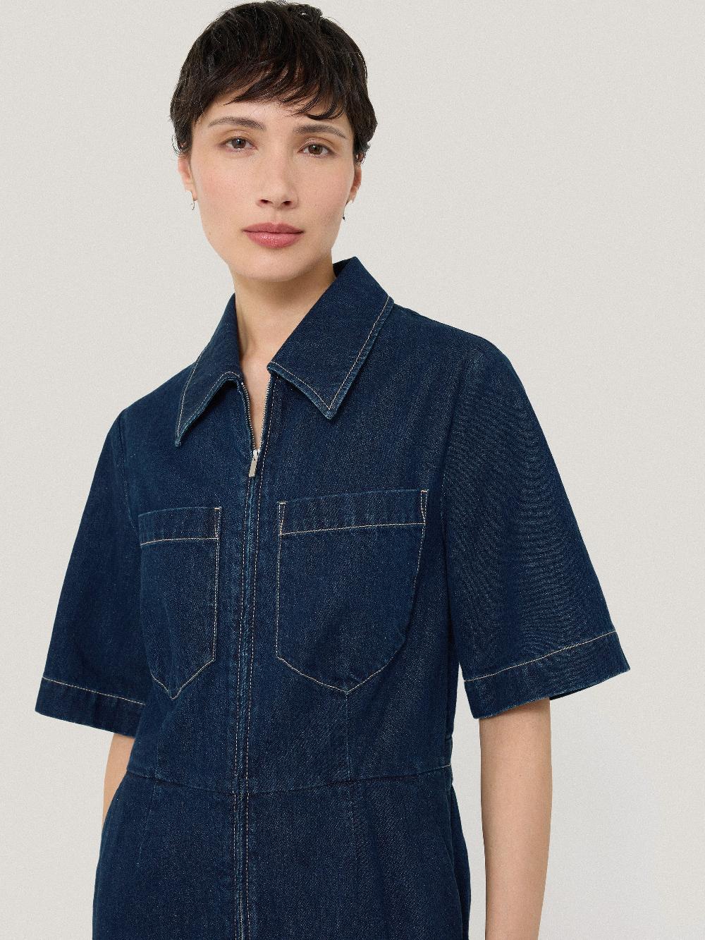 Jigsaw Denim Contrast Stitch Jumpsuit Indigo