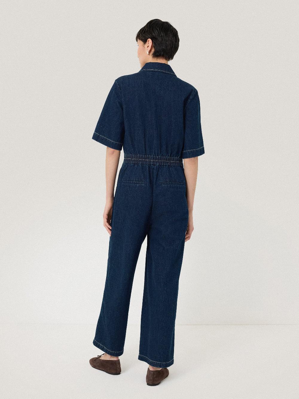 Jigsaw Denim Contrast Stitch Jumpsuit Indigo