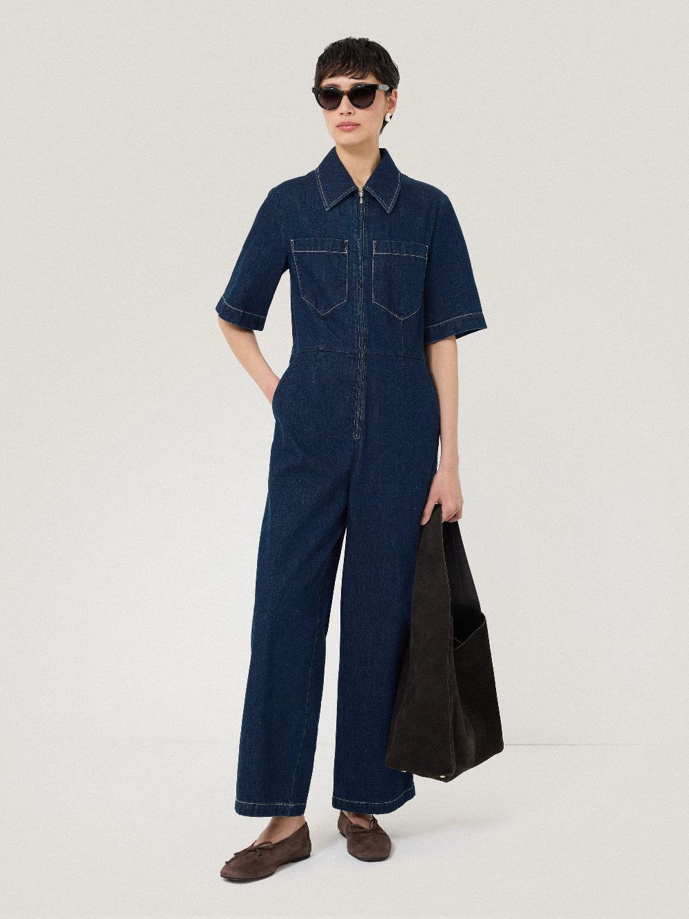 jigsaw Denim Contrast Stitch Jumpsuit Indigo