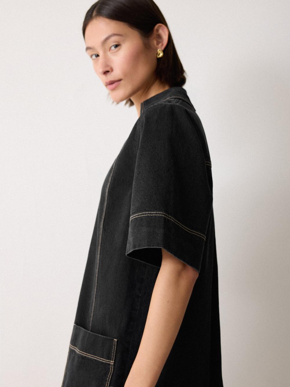 Jigsaw Denim Contrast Stitched Dress Washed Black