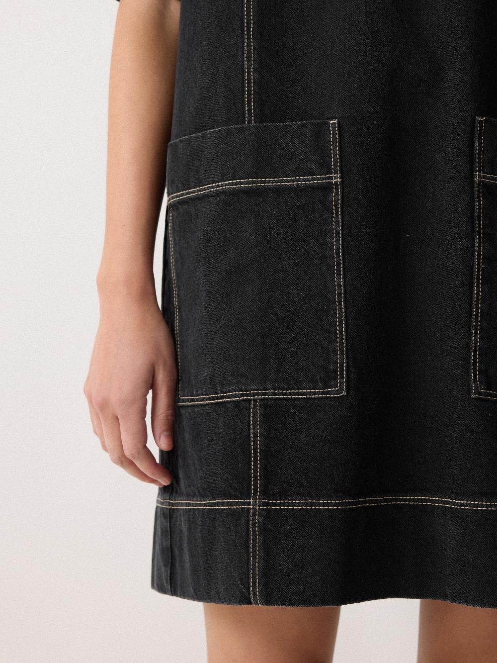 Jigsaw Denim Contrast Stitched Dress Washed Black