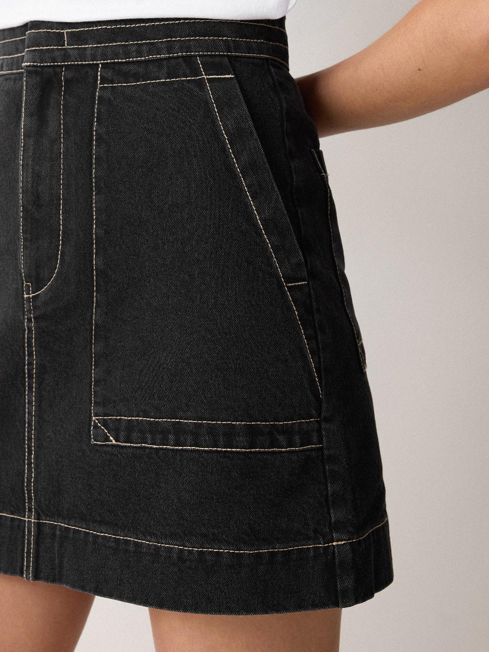 Jigsaw Denim Patch Pocket Mini Skirt Black
