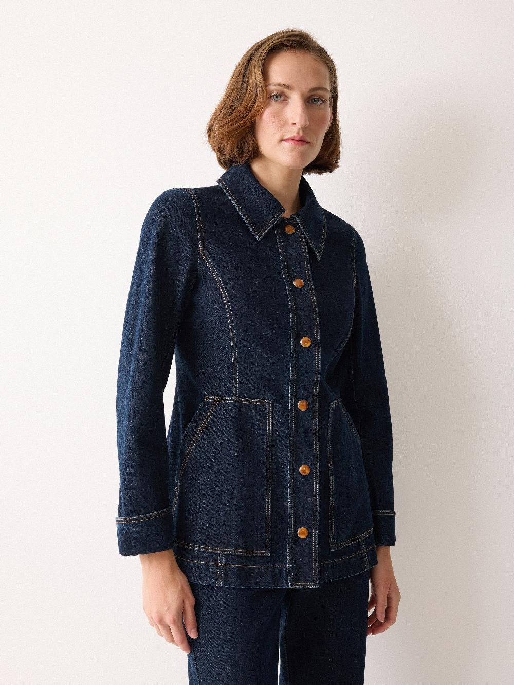 Jigsaw Denim Tailored Panelled Jacket Indigo