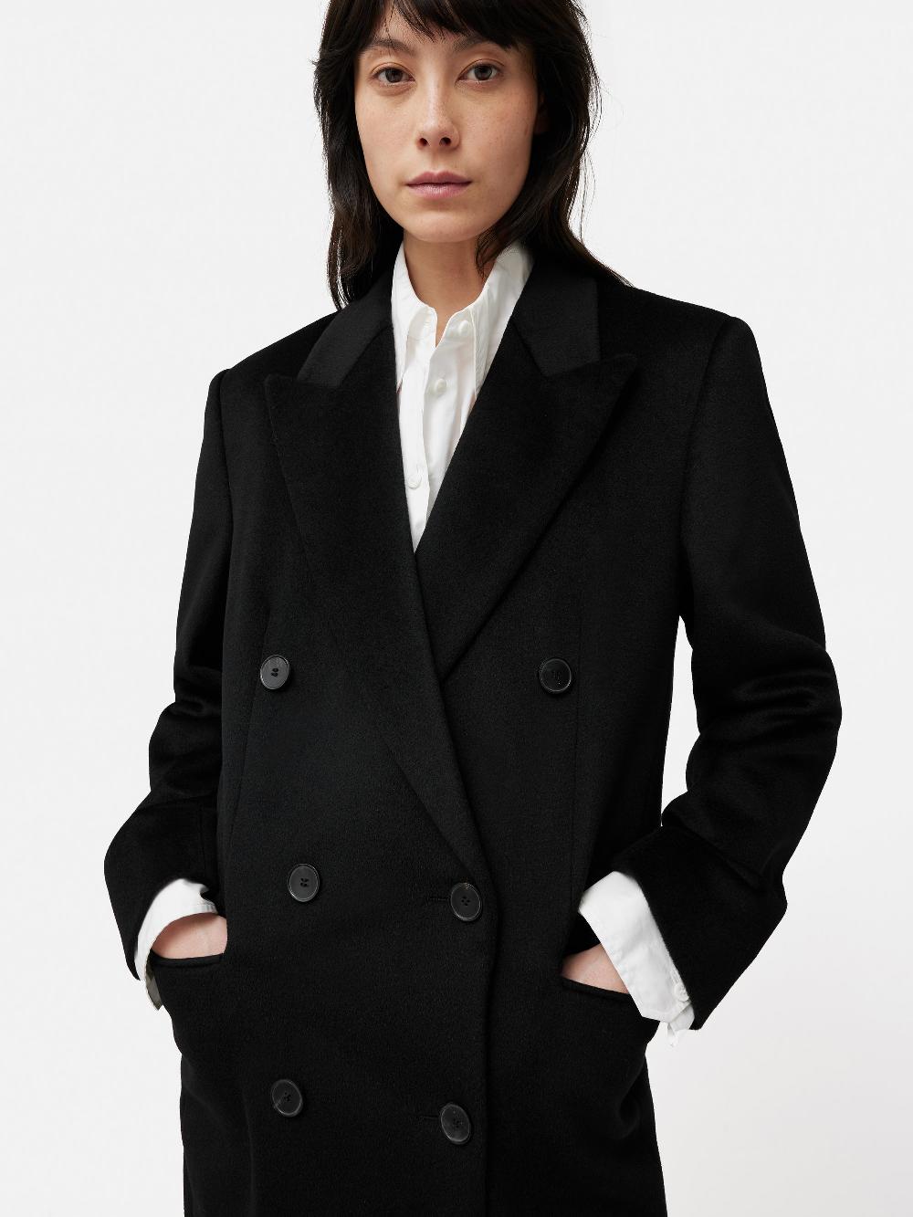 Jigsaw Double Breasted Wool Maxi Coat Black