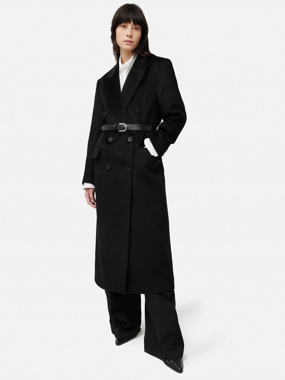 jigsaw Double Breasted Wool Maxi Coat Black