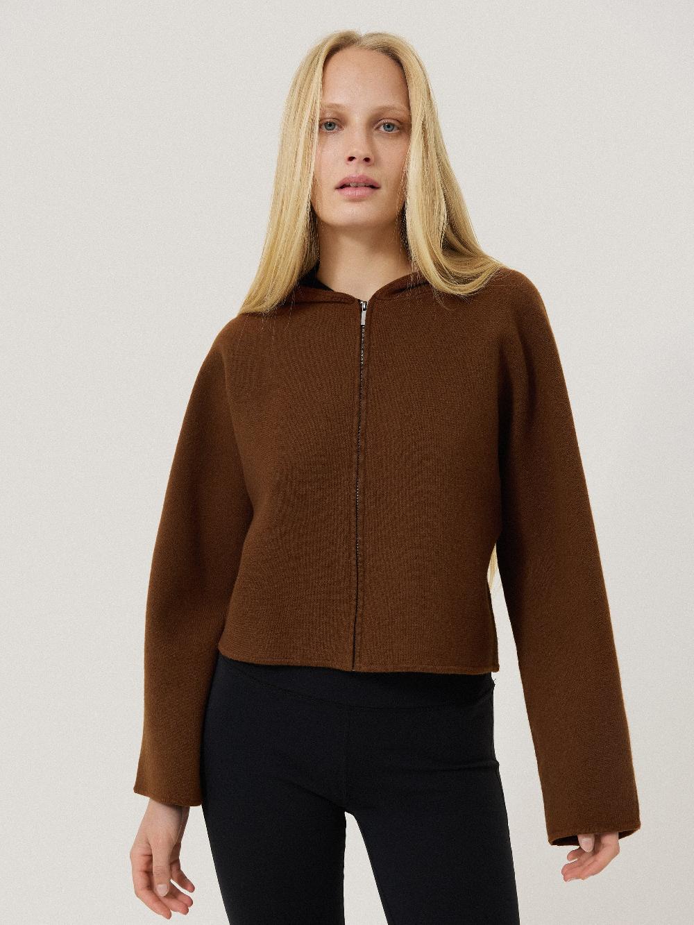 jigsaw Double Face Zip Hoodie Brown