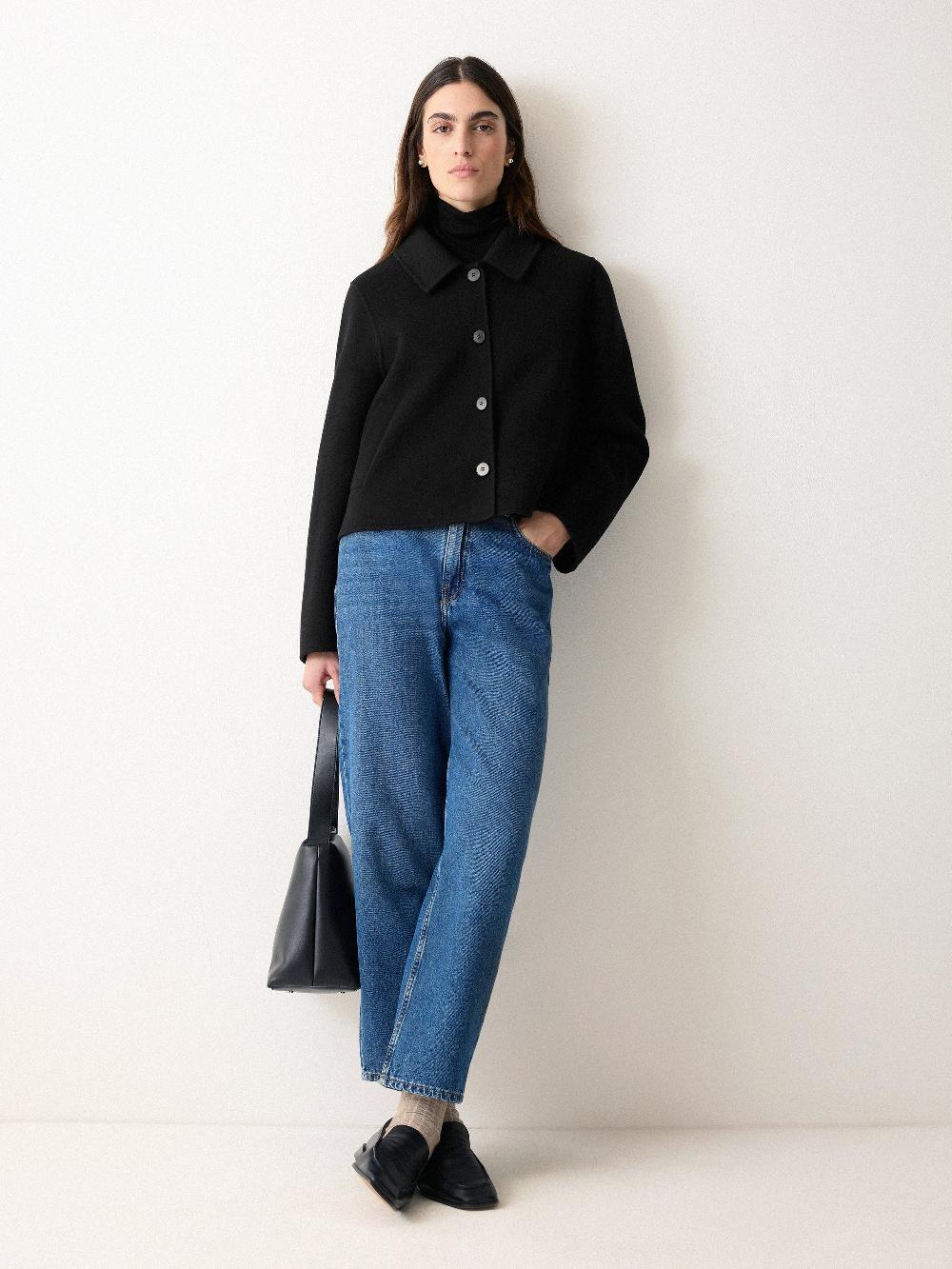 Jigsaw Double Faced Button Up Coat Black