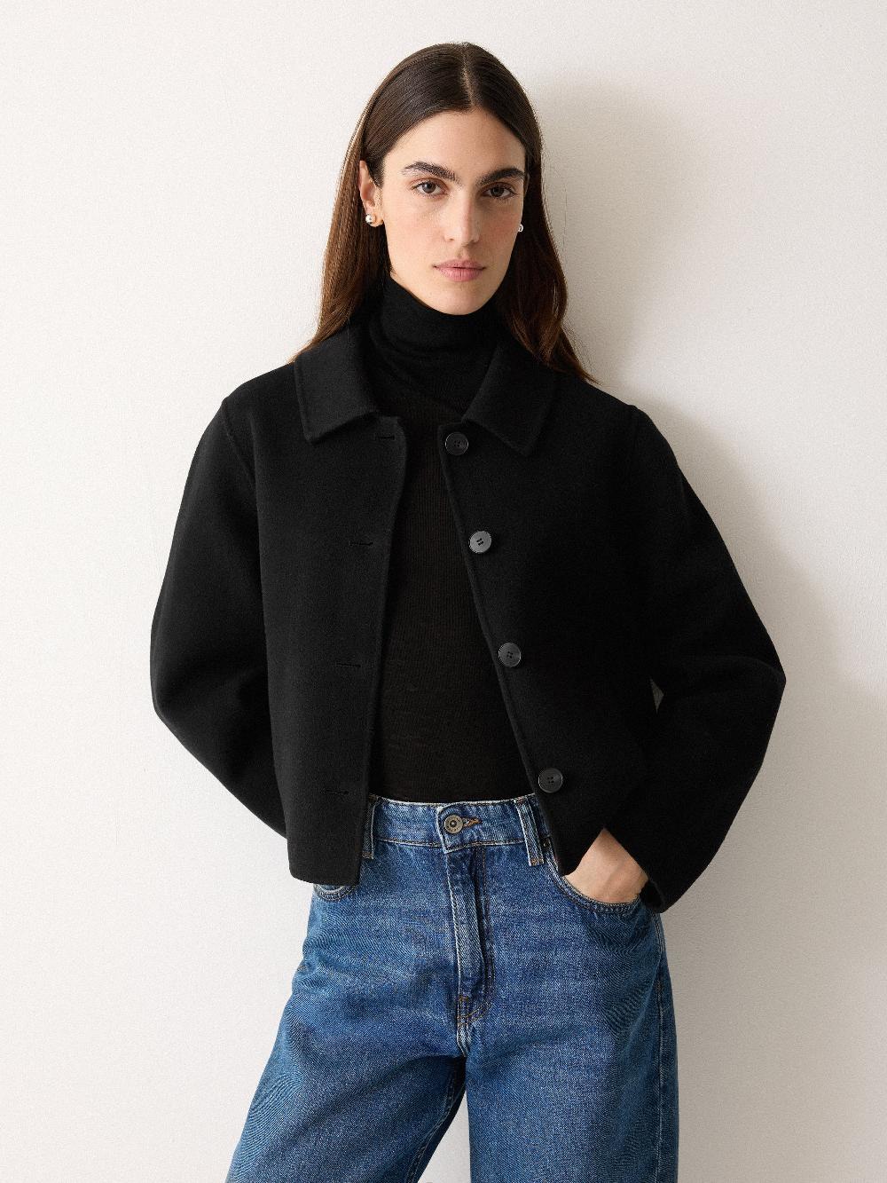 Jigsaw Double Faced Button Up Coat Black