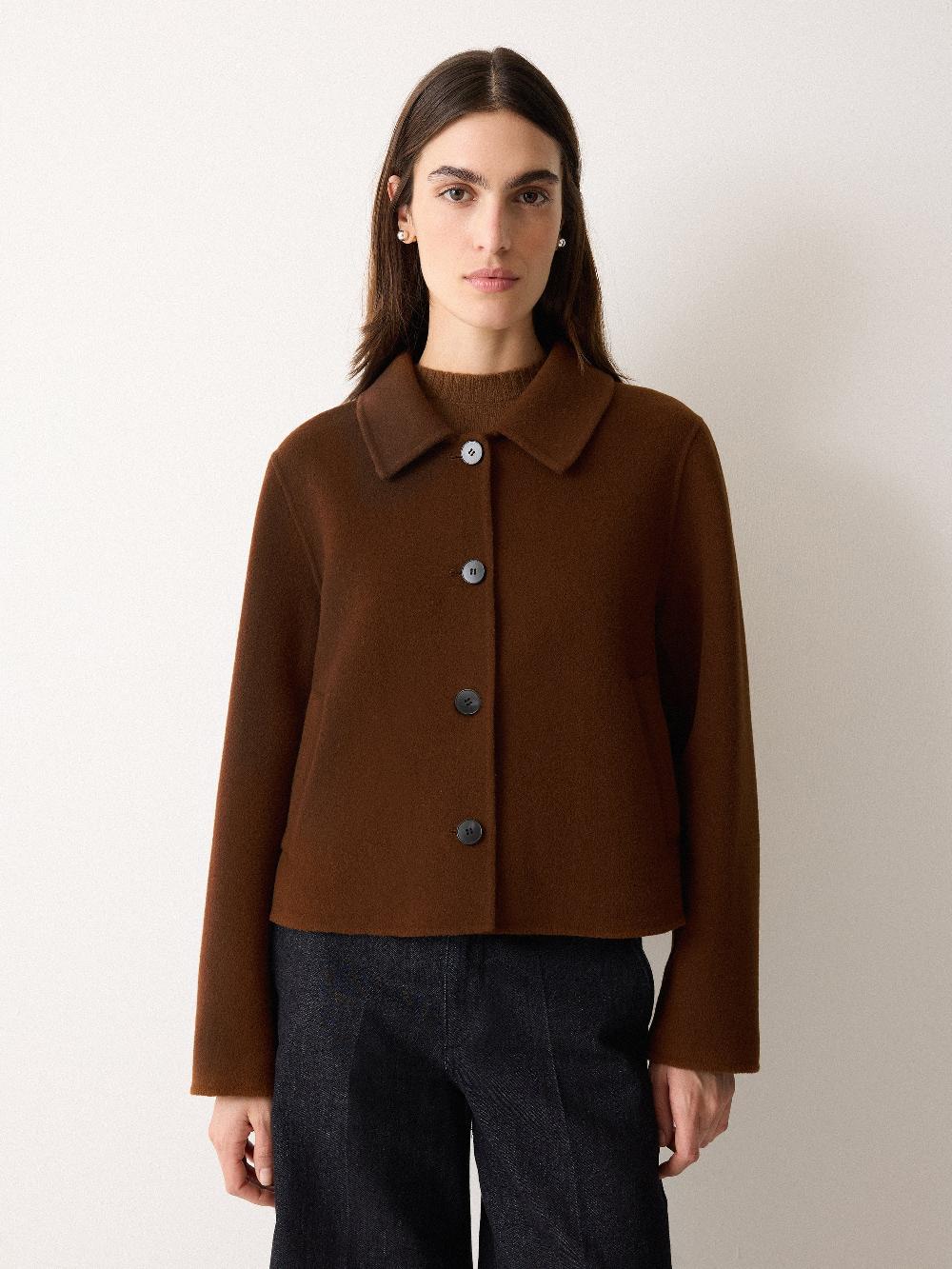 Jigsaw Double Faced Button Up Coat Brown