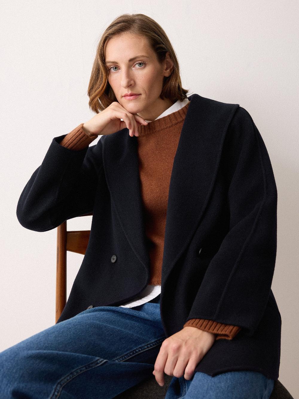 jigsaw Double Faced Shawl Coat Navy