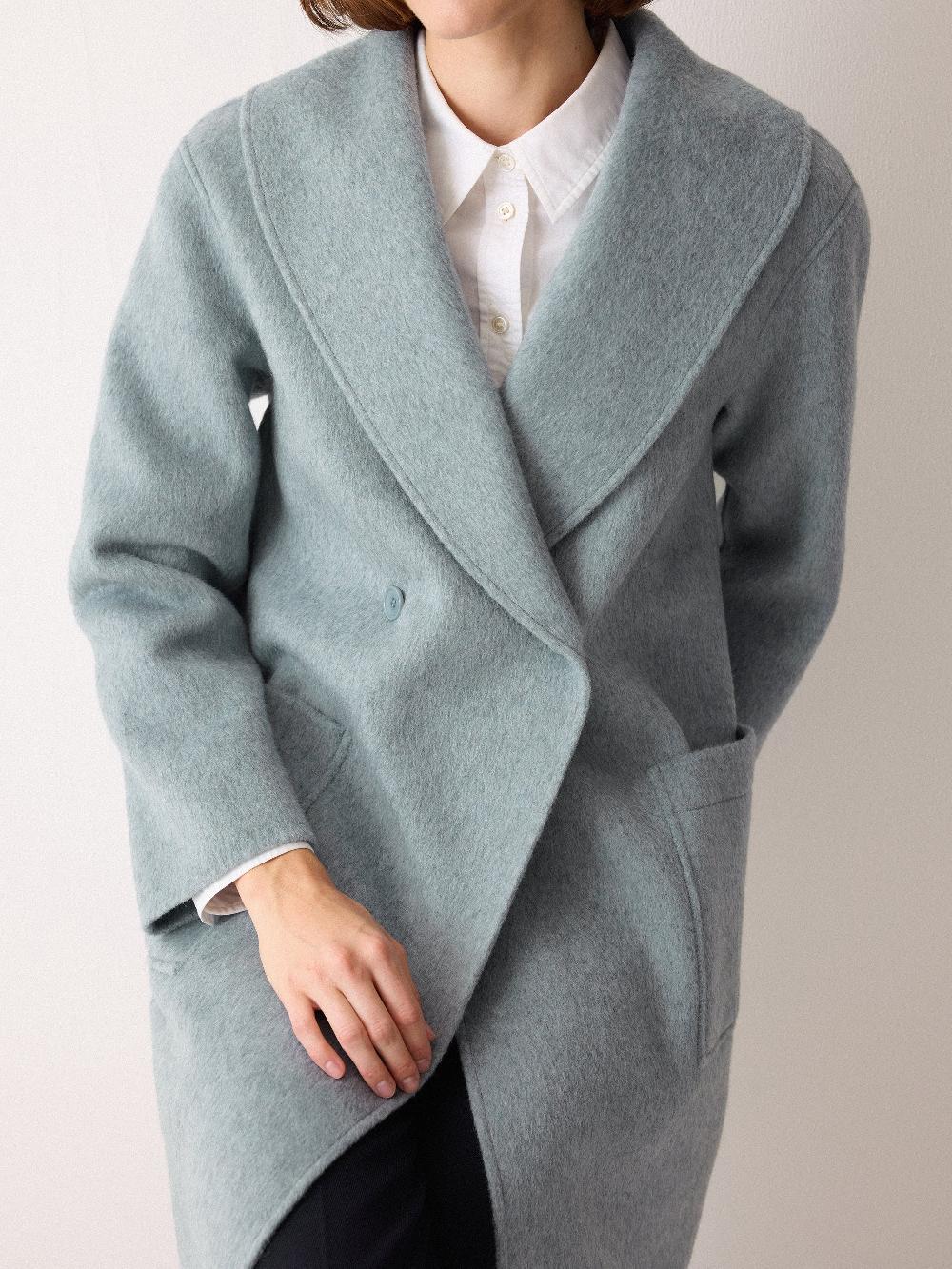 Jigsaw Double Faced Shawl Midi Coat Blue