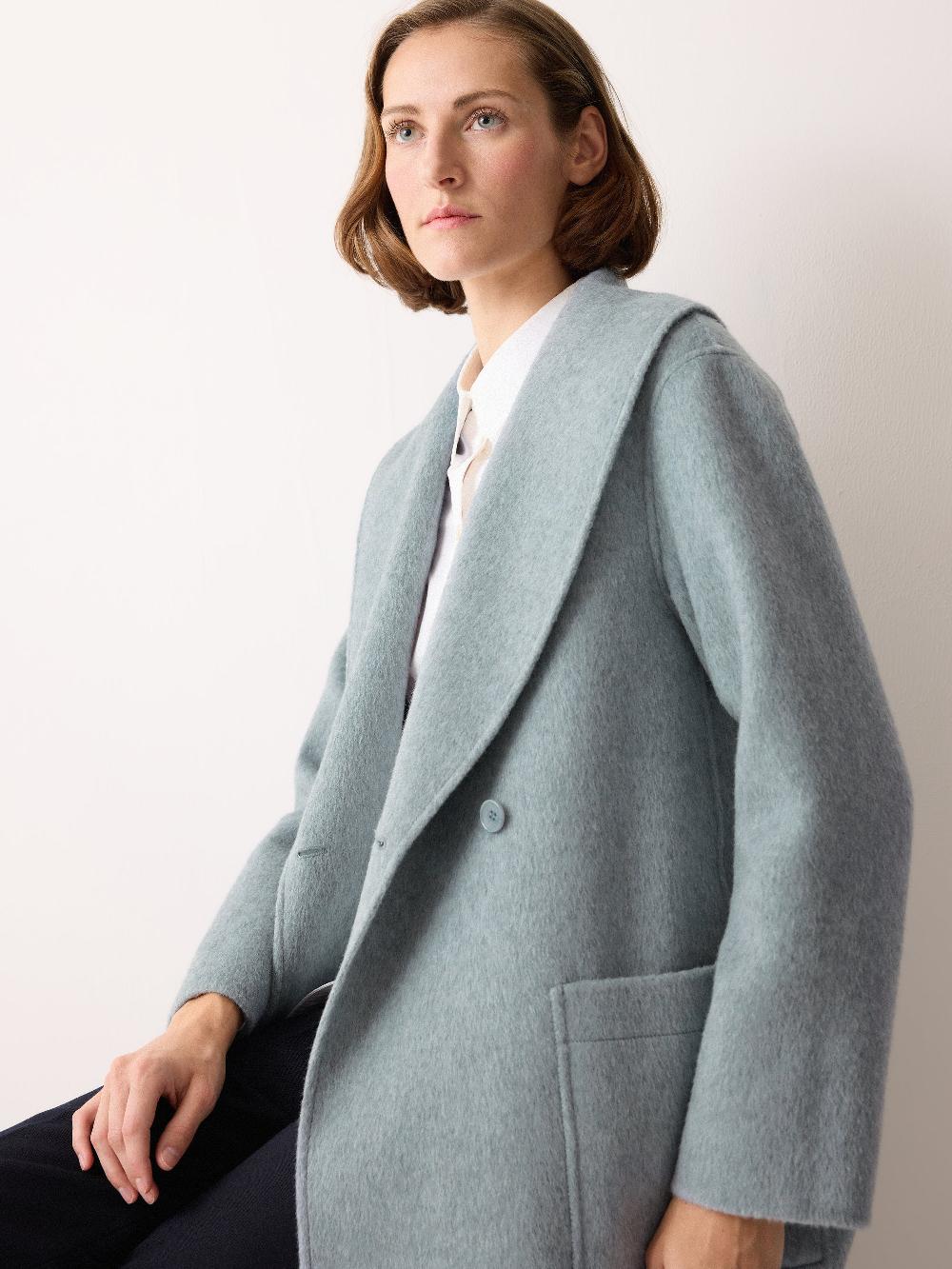 Jigsaw Double Faced Shawl Midi Coat Blue