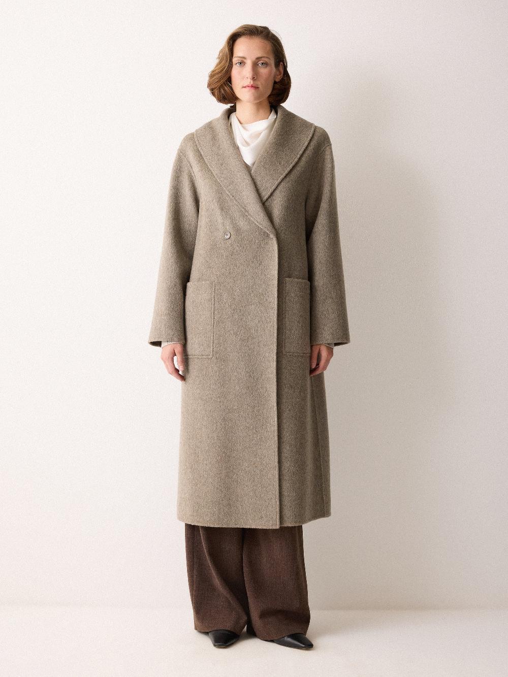 Jigsaw Double Faced Shawl Midi Coat Taupe