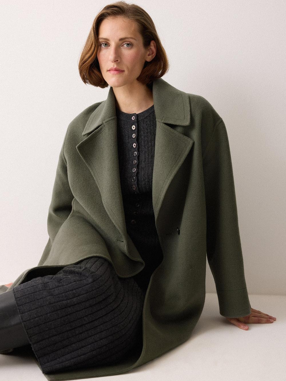 Jigsaw Double Faced Wool Wrap Coat Green
