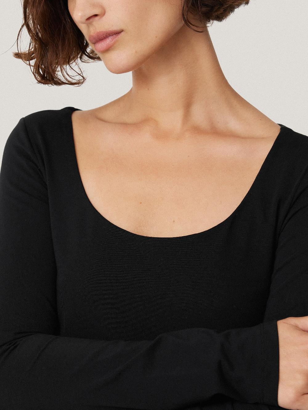 Jigsaw Double Front Ballet Neck Top Black