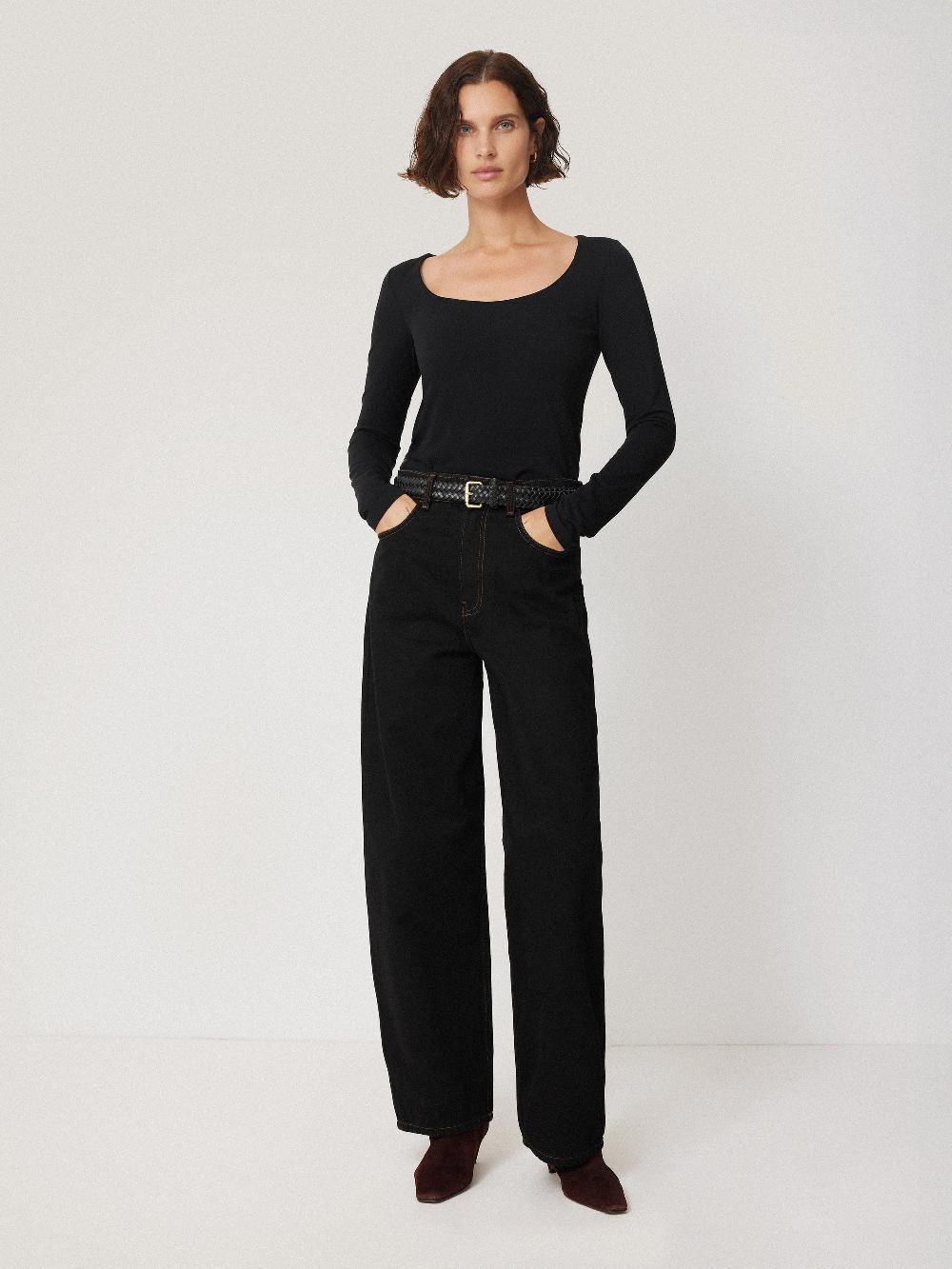 Jigsaw Double Front Ballet Neck Top Black