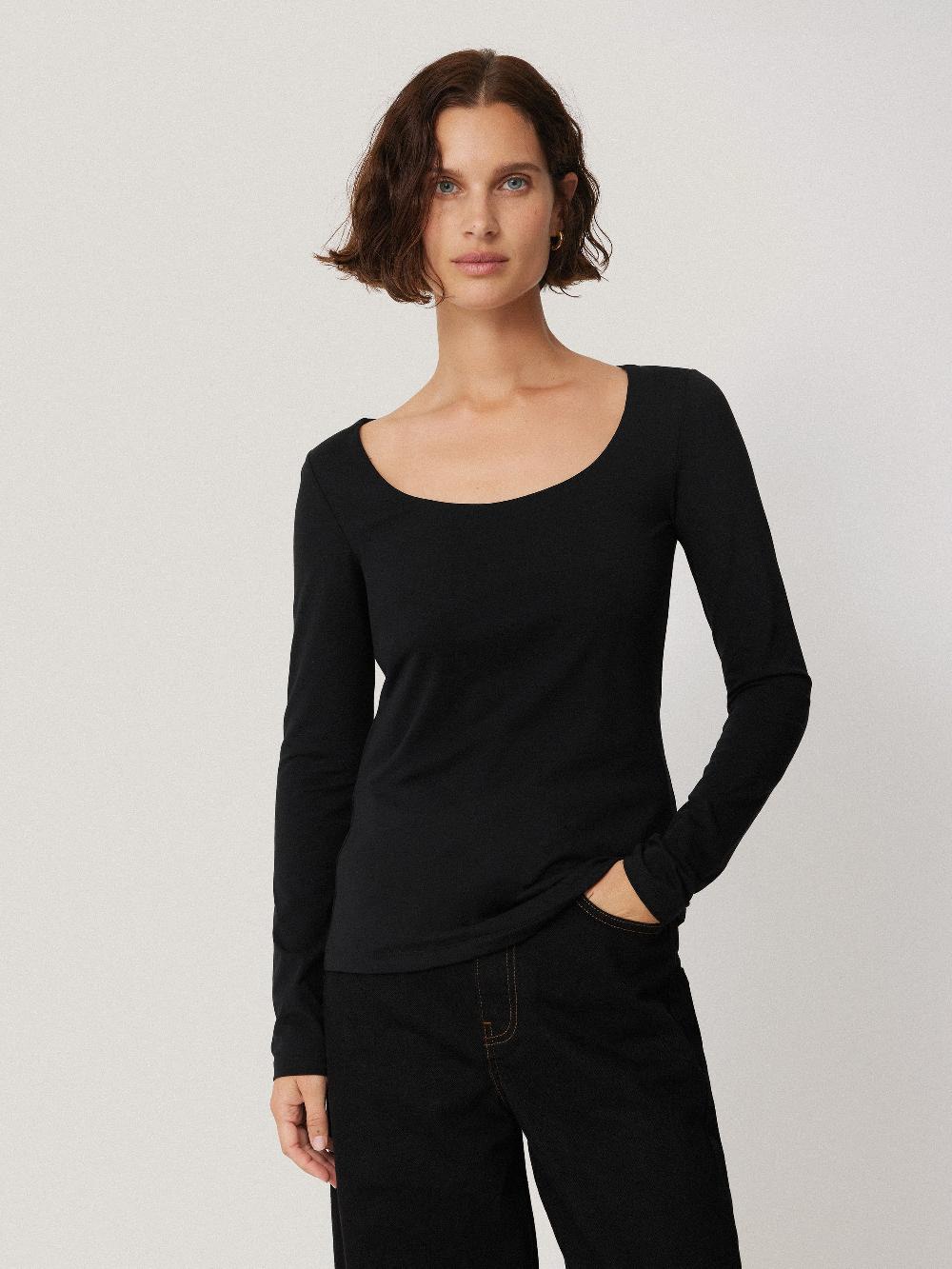jigsaw Double Front Ballet Neck Top Black