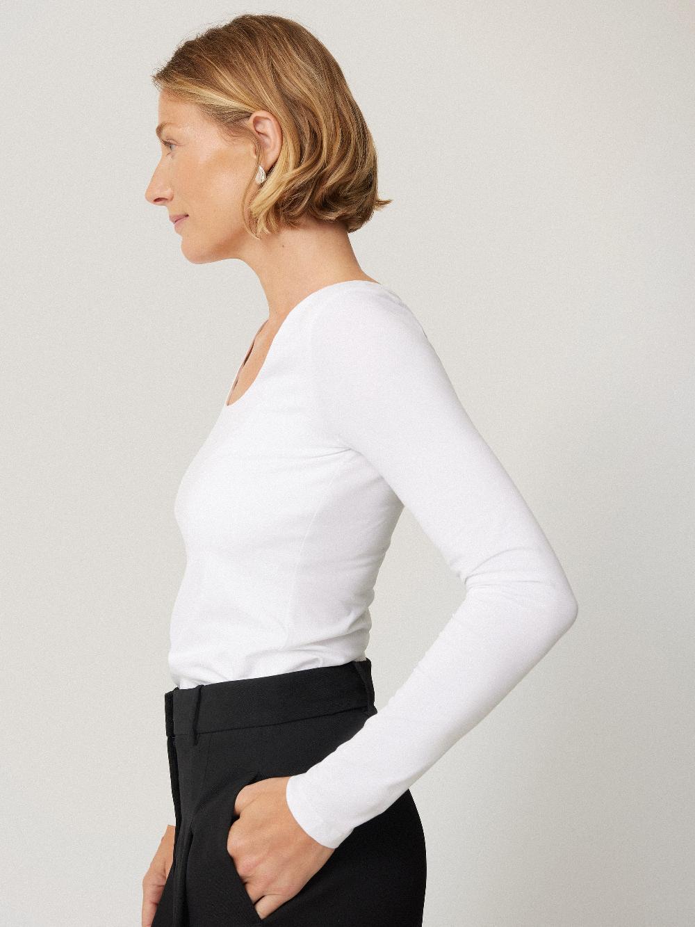 Jigsaw Double Front Ballet Neck Top White