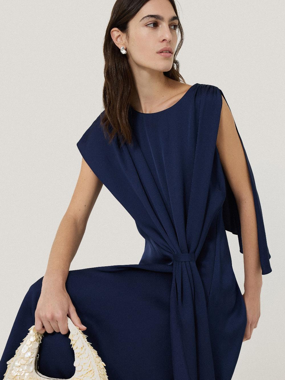 Jigsaw Draped Tie Detail Dress Navy