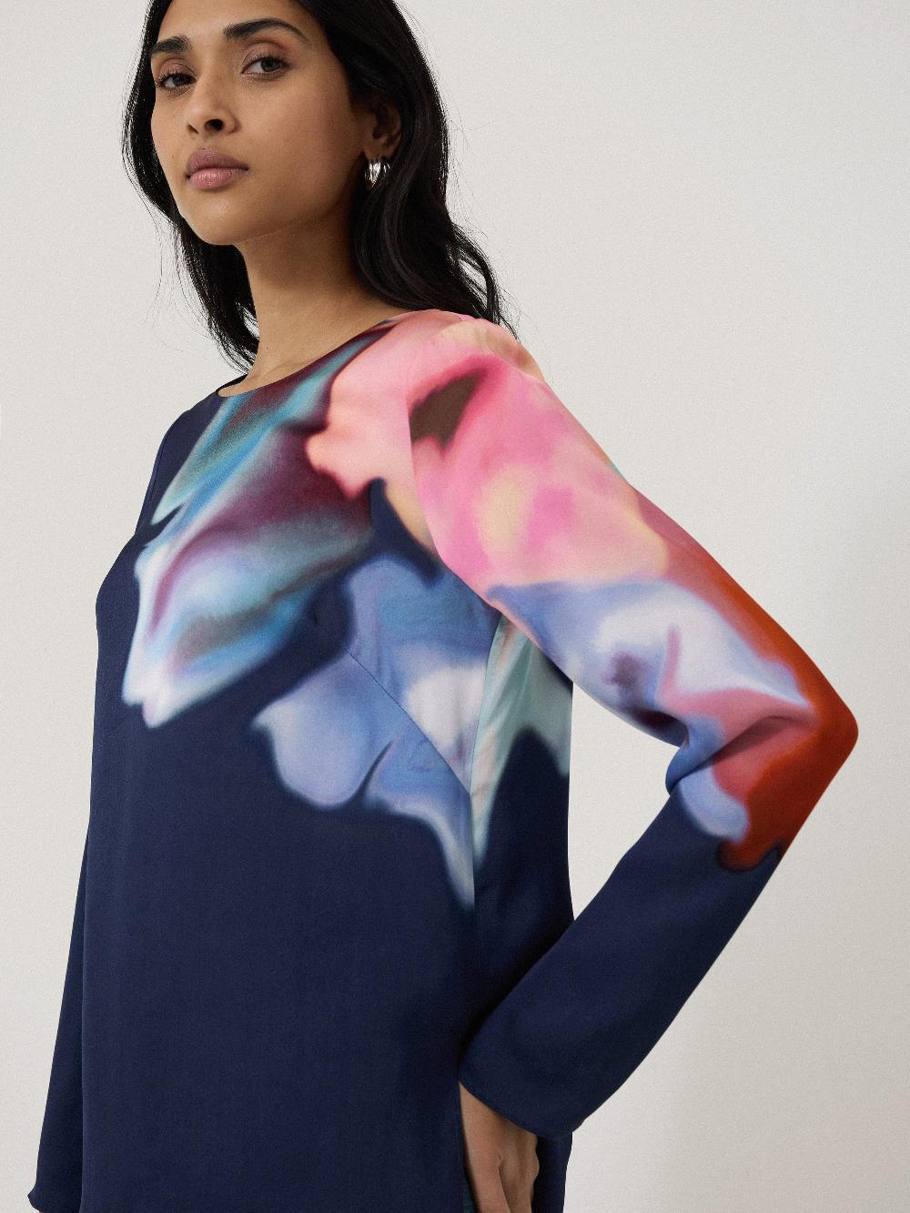 Jigsaw Dreamy Floral Boat Neck Top Navy